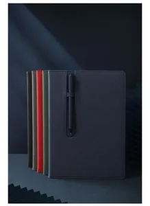 Detailed view of business minimalist notebook with pen slot, neat color variants display.