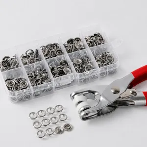 Baby snap fastener installation kit with storage box and pliers, secure and practical tools.