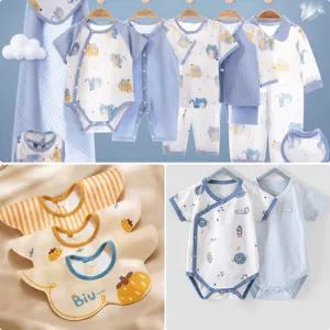Cute baby rompers and onesies set with breathable fabric and adorable cartoon prints.