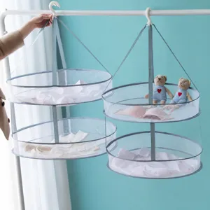 Foldable Hanging Laundry Drying Net Double Single Layer Mesh Clothes Dryer Basket Balcony Sweater Drying Rack Gray