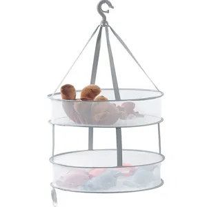 Two tier hanging mesh drying net for sweaters socks and delicate clothes white laundry basket.