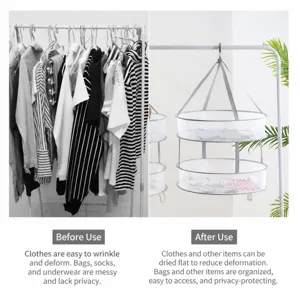 Hanging mesh drying rack for sweaters, flat clothes dryer basket with double layer design.