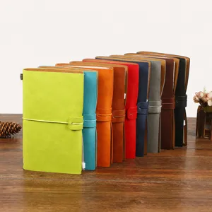 Carnet en Fuax Cuir A6 Vintage Rétro Journal Agenda avec Fermeture à Bande Élastique pour Papeterie de Bureau et d'École