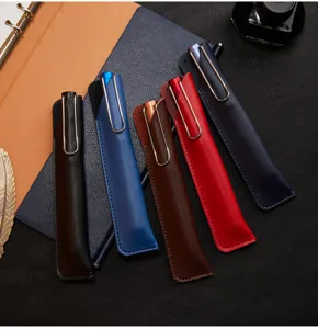 Handmade leather pen sleeve protective pouch for vintage fountain pens and stationery.