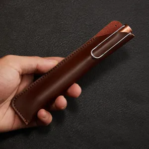 Vintage genuine leather pen sleeve handmade brown single pen pouch business gift case
