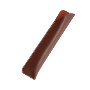 Handmade brown leather pen sleeve for business office and gift, premium single pen case holder.