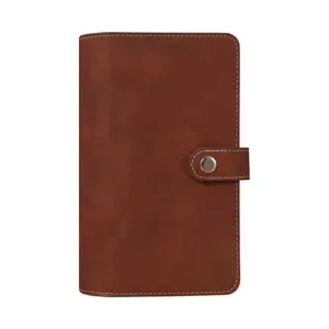 A6 copertina quaderno pelle PU marrone raccoglitore agenda budget con bottone.