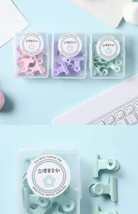 Set de pinzas de oficina pastel en caja transparente, clips multiusos para aperitivos y bolsas.