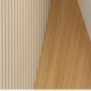 Modern minimalist wood slat and fluted wall panel texture detail close-up display shot.
