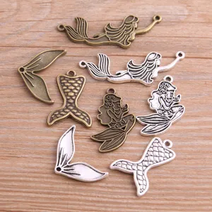 DIY Aleación Sirena Y Cola De Pez Colgantes Antiguo Bronce Y Plata Tono Colgante Fornituras De Joyería Para Manualidades
