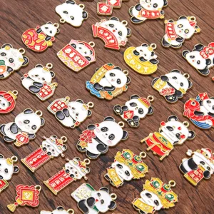 DIY Legierung Emaillierte Panda Anhänger für Chinesisches Neujahr Schmuckherstellung Basteln