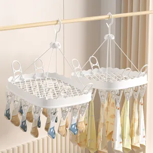 Plastic multi-clip sock drying rack for balcony, windproof underwear and shoe organizer