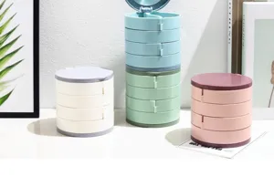 Boîte de rangement de bijoux rotative multicouche avec miroir, organisateur de bureau.