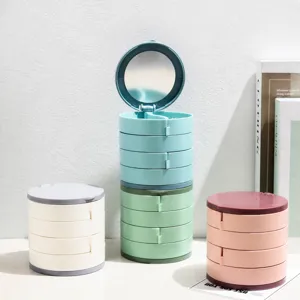 Boîte à bijoux rotative multicouche avec miroir, organisateur de bureau pour boucles d'oreilles.