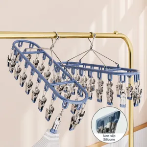 Stainless steel multi-clip drying rack for socks and underwear, windproof sock hanger for balcony.