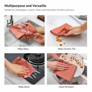 Multifunctional cleaning cloth for glass, ceramic, metal, and furniture use, highly absorbent.