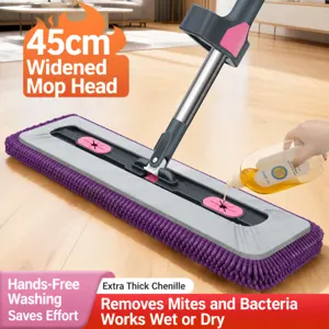 Chenille Vlakke Mop Handvrij Vloerreiniging Mop Met RVS Stang En Groot Paneel Voor Thuis Dagelijkse Vloerreiniging