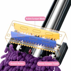 Chenille vlakke mop met wisser en rollers voor eenvoudige vloerreiniging en snelle droging.