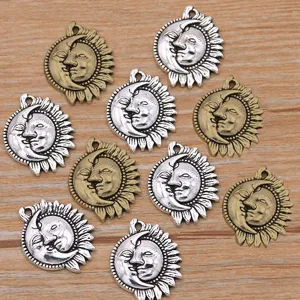 Breloques Visage Soleil Lune Vintage en Alliage de Zinc pour la Fabrication de Bijoux DIY Pendentifs Célestes Bronze Argent Antique