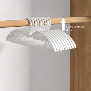 Plastic clothes hanger with short neck for space saving wardrobe organization and anti-slip.