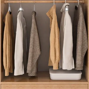 Space-saving short neck clothes hanger for wardrobe, anti-slip non-mark shoulder design.