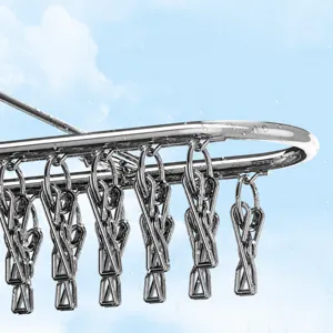 Stainless steel sock drying rack with multi clips, balcony underwear hanger for home