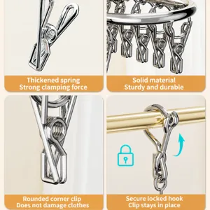 Stainless steel sock drying rack multi-clip laundry hanger with strong spring and solid clips for daily use