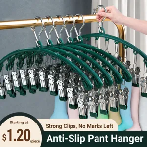 Stainless Steel Sock Hanger Multi-Clip Windproof Underwear Drying Rack Portable Clothes Hanger For Home Baby
