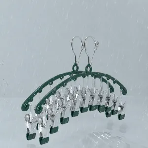 Multi-clip sock drying rack laundry hanger with rust-resistant clips for underwear and small items.
