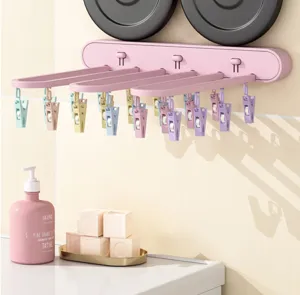 Foldable drying rack wall mounted pink clothes hanger for socks underwear laundry organizer