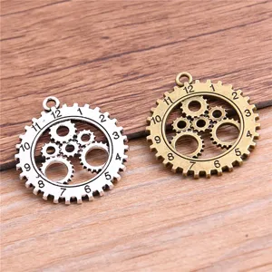 DIY Alloy Steampunk Gear Alarm Clock Pendant Charms Antique Silver And Bronze Jewelry Making Craft Supplies