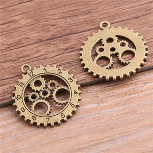 Antique bronze alloy steampunk gear charms clock pendant DIY jewelry making accessories 28x25mm
