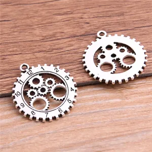 Steampunk gear clock pendant charms alloy DIY jewelry accessories 28x25mm silver tone crafts.