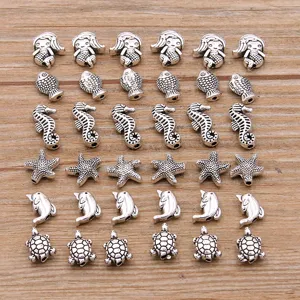 Cuentas de Aleación de Vida Marina DIY Estrella de Mar Caballito de Mar Tortuga Sirena Delfín Conectores de Joyería para Hacer Pulseras Collares