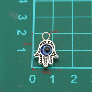Zinc alloy Hamsa hand evil eye pendant charm DIY jewelry making accessory 12x19mm piece.