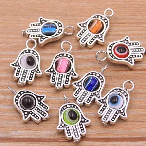 Zinc Alloy Hamsa Hand Evil Eye Pendants DIY Jewelry Making Accessories Charms 12x19mm