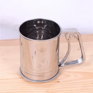 Setaccio per Farina in Acciaio Inossidabile Stile Tazza Manuale Rete a Doppio Strato Setaccio da Forno Scuotitore di Zucchero Strumento da Cucina