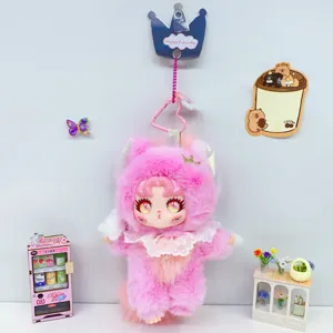Adorable colgante de peluche de unicornio rosa, color macaron esponjoso llavero para bolso.