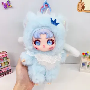 Lindo colgante de muñeca de peluche unicornio azul macaron llavero bolso suave tierno