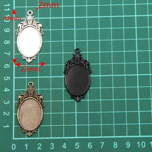 3-color DIY alloy hollow oval pendant trays blank bezel settings for time glass cabochon.