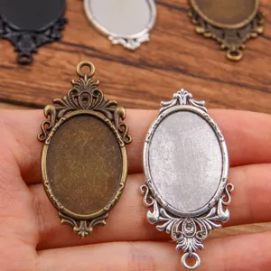 DIY alloy oval filigree bezel pendant tray blank for time gemstone cabochon crafts.