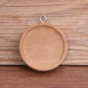 Hölzerne Runde Anhänger Lünette Schale DIY Rohling Handwerk Schmuck Herstellung Teile
