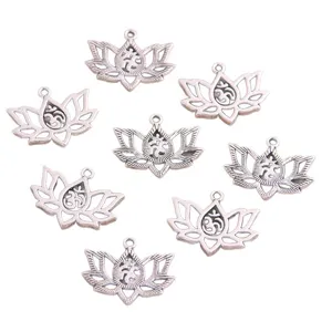 Pendentifs lotus en alliage de bricolage avec symbole Om, breloques de bijoux argent vintage.