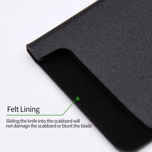 Felt lined knife scabbard protective cover detail view showing soft interior and durable plastic.