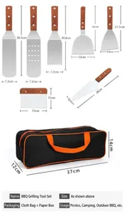 Camping BBQ Grill Tool Set Stainless Steel Spatula Scraper with Portable Storage Bag Kit