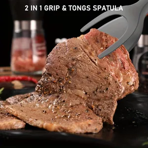 2 in 1 grip and tongs spatula kitchen tool for flipping steak, easy cooking utensil grey.