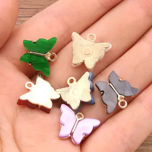 DIY resin acrylic butterfly charms colorful metal pendants for necklace bracelet making crafts 14x15mm