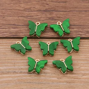 Green resin butterfly charms detail, cute DIY necklace pendant accessories for bags.