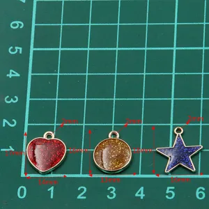 Ensemble de pendentifs émail paillettes en alliage cœur rond et étoile or KC.
