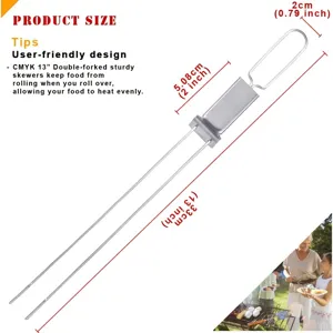 Detailed view of the stainless steel BBQ skewer showing precise dimensions and features.